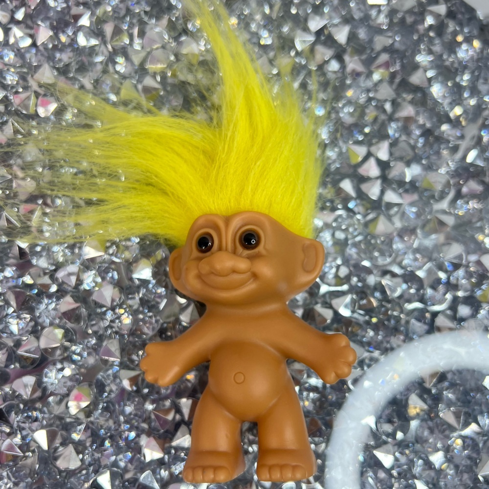 Russ troll yellow hair Brown Troll Doll with Bright Yellow Hair